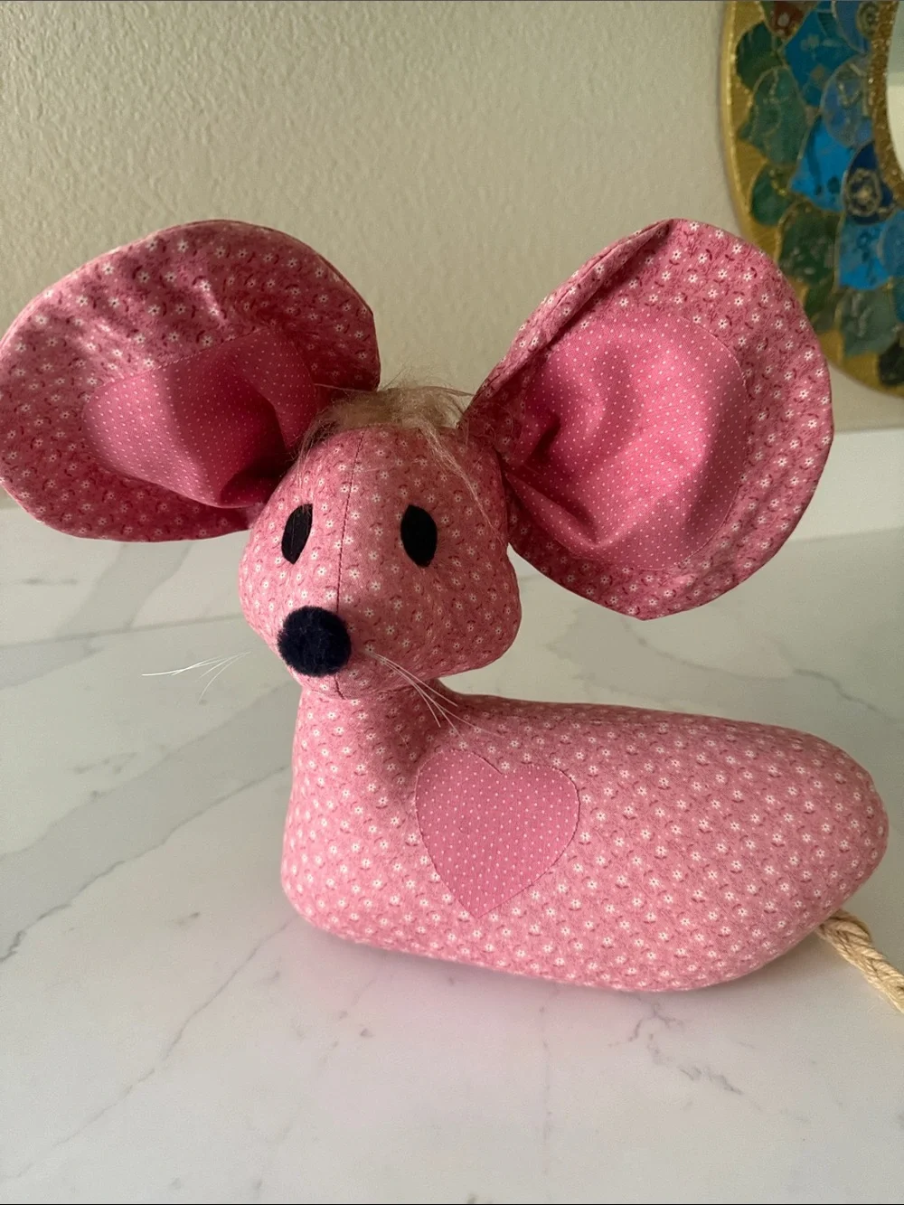 Vintage Calico Mouse Doorstop Handmade